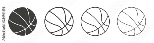 Basketball icons set. Liner outlined and flat black color