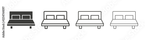 Bed icons set. Liner outlined and flat black color