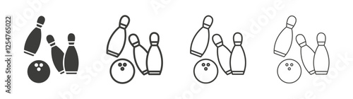 Bowling icons set. Liner outlined and flat black color