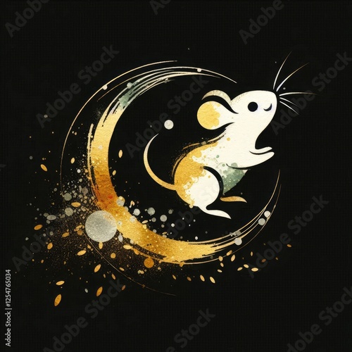 Golden Mouse in a Dynamic Abstract Circle with Splatter Effects with Generative AI. photo