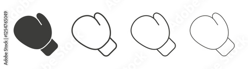 Boxing glove icons set. Liner outlined and flat black color