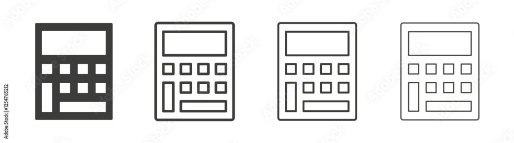 Calculator icons set. Liner outlined and flat black color Calculator icons set. Liner outlined and flat black color
