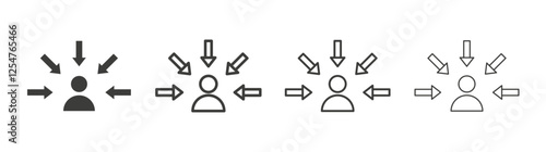 Centric consumer icons set. Liner outlined and flat black color