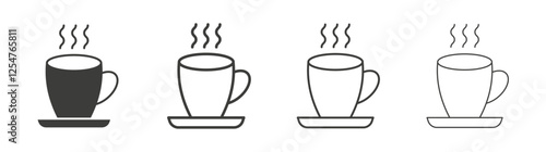 Coffee icons set. Liner outlined and flat black color