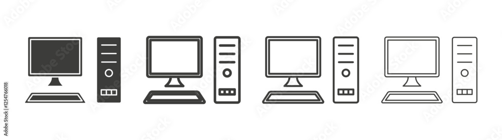 Computer icons set. Liner outlined and flat black color Computer icons set. Liner outlined and flat black color