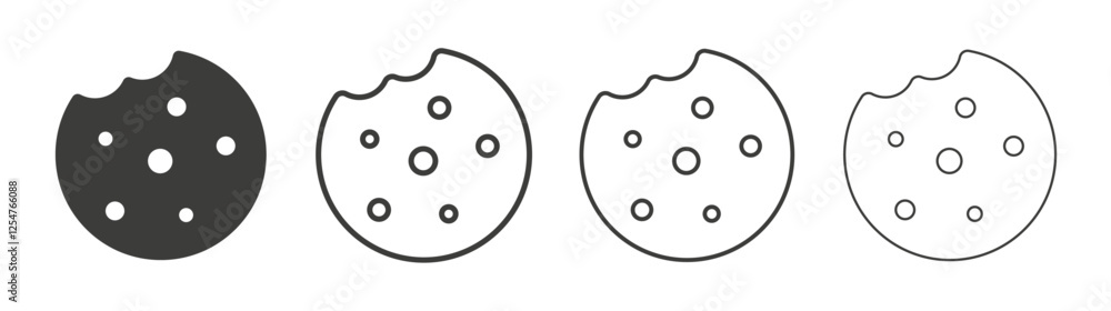 Cookie icons set. Liner outlined and flat black color Cookie icons set. Liner outlined and flat black color