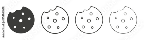 Cookie icons set. Liner outlined and flat black color