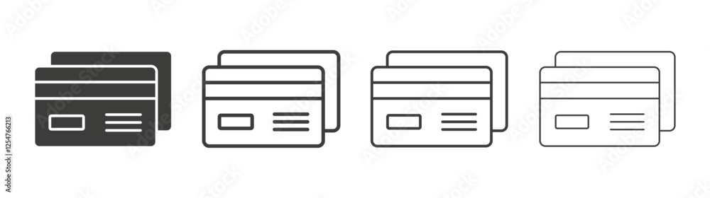 Credit card icons set. Liner outlined and flat black color Credit card icons set. Liner outlined and flat black color