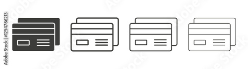 Credit card icons set. Liner outlined and flat black color