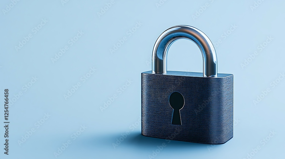 Modern Metal Padlock with Keyhole on Soft Blue Background for Security and Protection Concepts Modern Metal Padlock with Keyhole on Soft Blue Background for Security and Protection Concepts