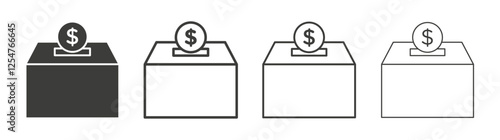Donate icons set. Liner outlined and flat black color