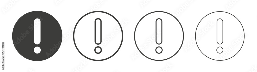 Exclamation interface icons set. Liner outlined and flat black color Exclamation interface icons set. Liner outlined and flat black color