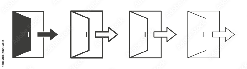 Exit icons set. Liner outlined and flat black color Exit icons set. Liner outlined and flat black color