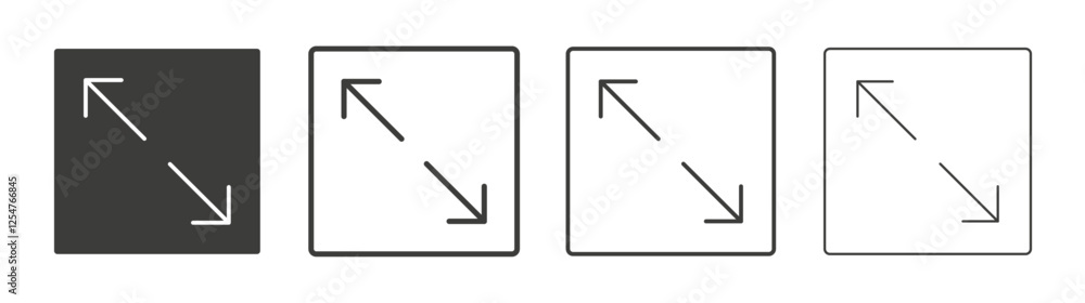 Expand icons set. Liner outlined and flat black color Expand icons set. Liner outlined and flat black color
