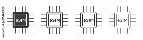 ESIM icons set. Liner outlined and flat black color