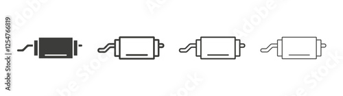 Exhaust pipe icons set. Liner outlined and flat black color
