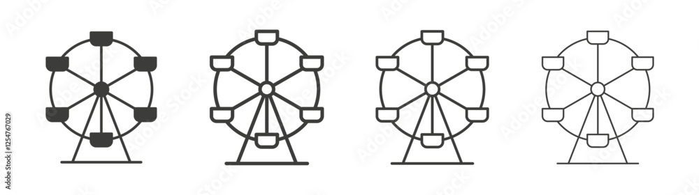 Ferris wheel icons set. Liner outlined and flat black color Ferris wheel icons set. Liner outlined and flat black color