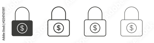 Fixed price icons set. Liner outlined and flat black color