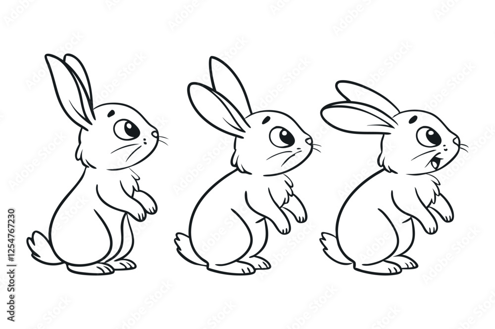 Obraz premium Minimal Bunny Line Art Doodle in Different Poses,