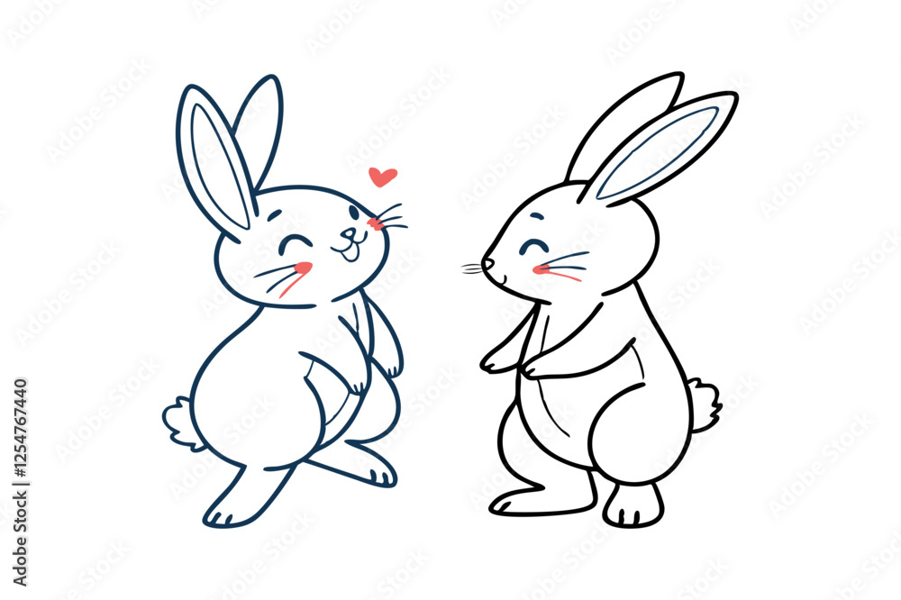 Minimal Bunny Line Art Doodle in Different Poses, Minimal Bunny Line Art Doodle in Different Poses,