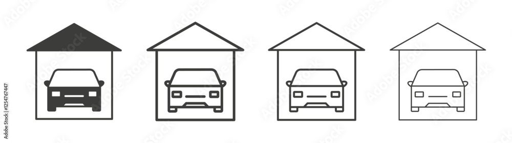 Garage car icons set. Liner outlined and flat black color Garage car icons set. Liner outlined and flat black color