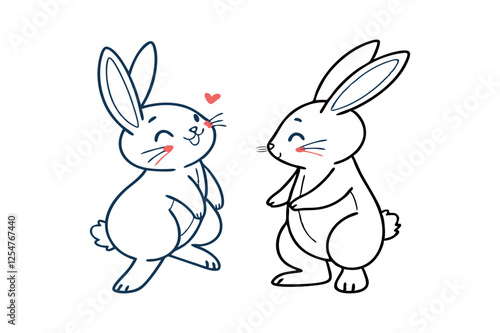 Minimal Bunny Line Art Doodle in Different Poses,