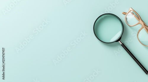 Wallpaper Mural A magnifying glass and a pair of glasses are placed on a mint green background, symbolizing examination and clarity. Torontodigital.ca