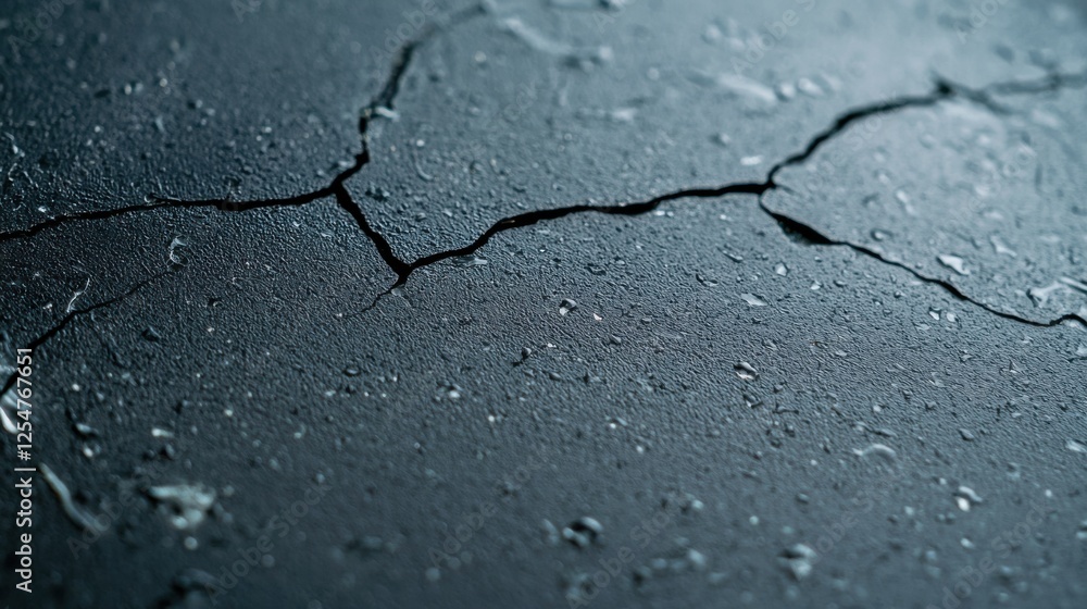 Obraz premium A close-up view of cracked, textured surface with moisture, conveying a sense of wear and deterioration.