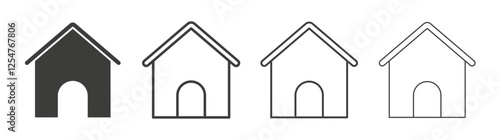 Home icons set. Liner outlined and flat black color