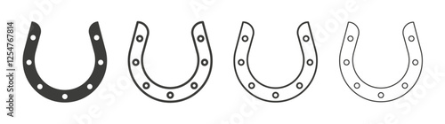 Horseshoe icons set. Liner outlined and flat black color