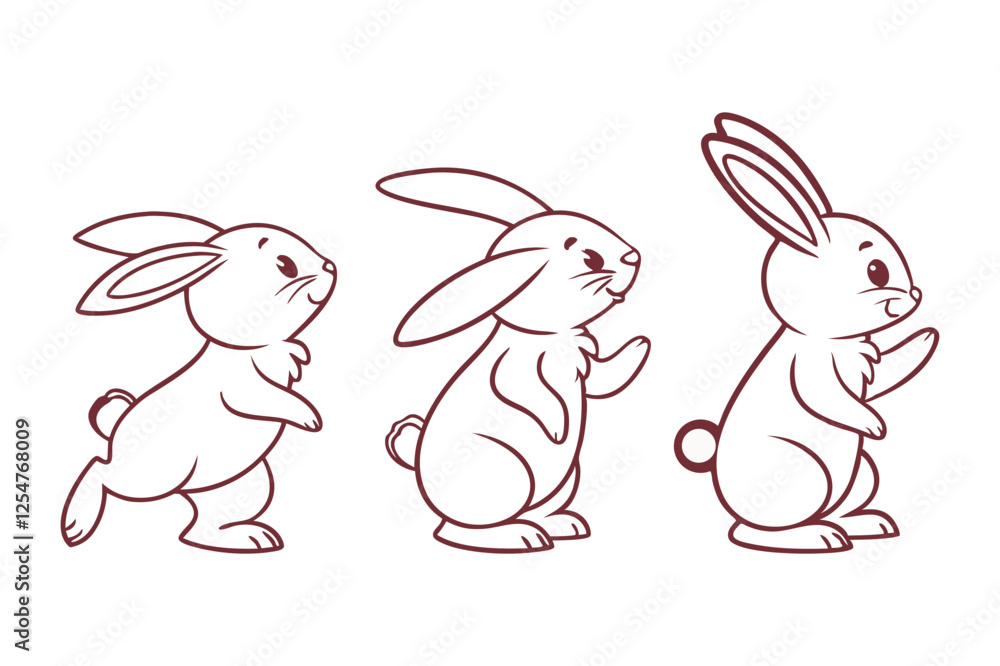 Obraz premium Minimal Bunny Line Art Doodle in Different Poses,