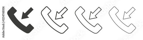 Incoming Call icons set. Liner outlined and flat black color