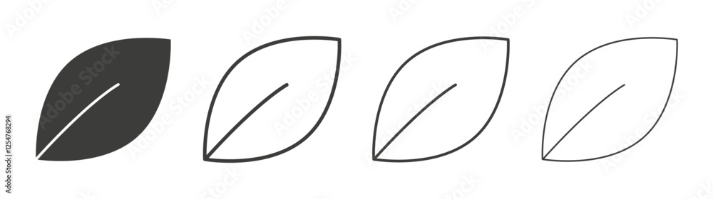 Leaf icons set. Liner outlined and flat black color Leaf icons set. Liner outlined and flat black color