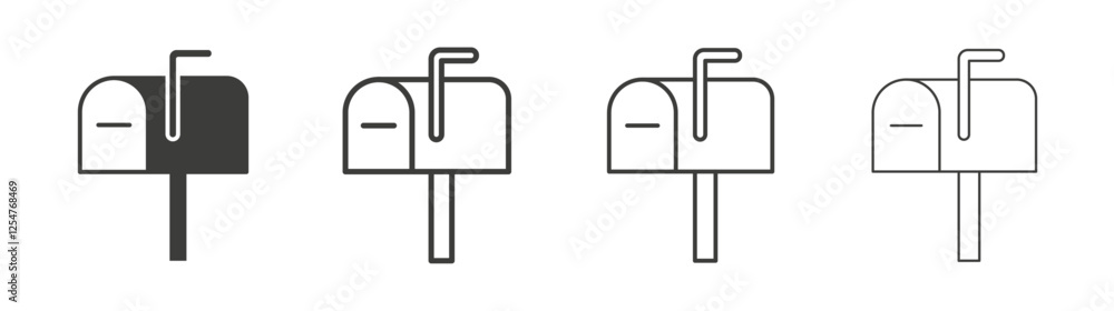 Mailbox icons set. Liner outlined and flat black color Mailbox icons set. Liner outlined and flat black color