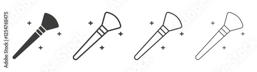 Makeup brush icons set. Liner outlined and flat black color