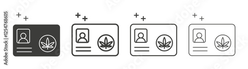 Medical marijuana card icons set. Liner outlined and flat black color