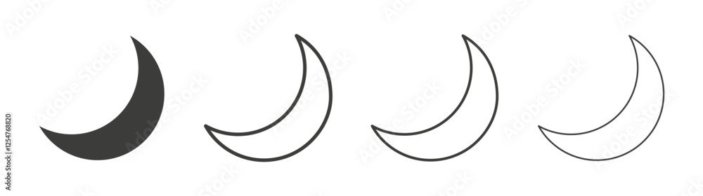 Moon icons set. Liner outlined and flat black color Moon icons set. Liner outlined and flat black color