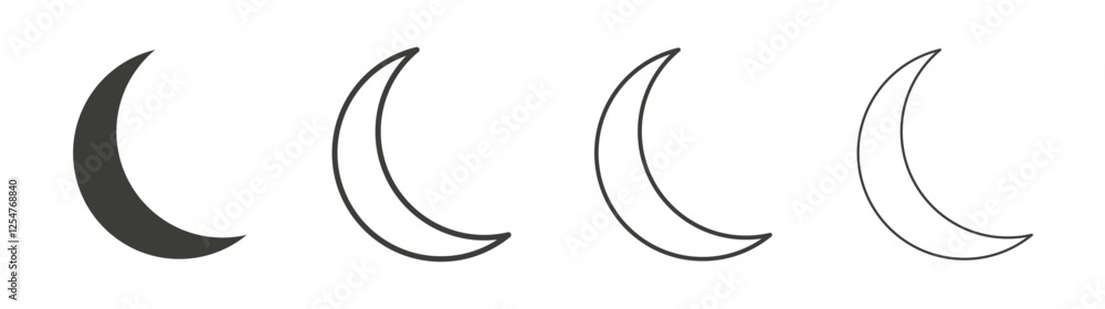 Moon icons set. Liner outlined and flat black color Moon icons set. Liner outlined and flat black color