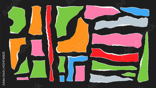 Vibrant torn paper collage depicting contemporary culture influences and artistic expression