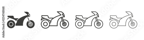 Motorcycle icons set. Liner outlined and flat black color