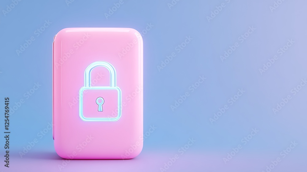 Pink Digital Lock Representing Security and Privacy on a Soft Blue Background with Neon Glow Effects Pink Digital Lock Representing Security and Privacy on a Soft Blue Background with Neon Glow Effects