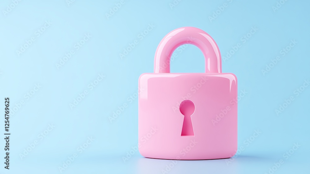 Playful Pink Padlock on Soft Blue Background for Concepts of Security and Protection in Modern Designs Playful Pink Padlock on Soft Blue Background for Concepts of Security and Protection in Modern Designs