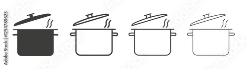 Pot icons set. Liner outlined and flat black color