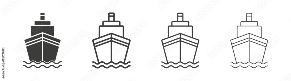 Ship icons set. Liner outlined and flat black color Ship icons set. Liner outlined and flat black color