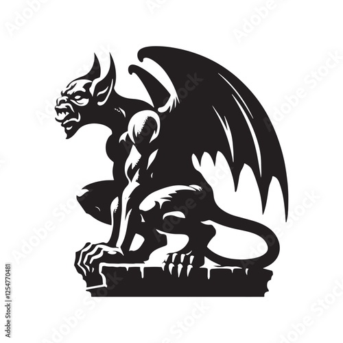 Minimalist Gargoyle Silhouette - Gargoyle Vector - Design of Gargoyle.