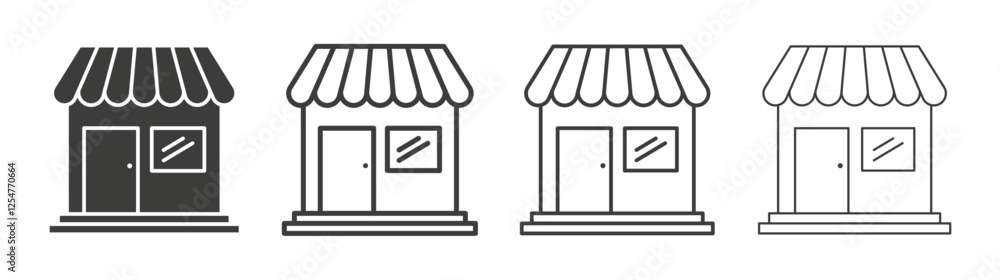 Store icons set. Liner outlined and flat black color Store icons set. Liner outlined and flat black color
