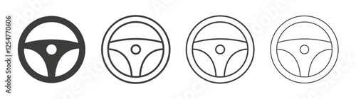 Steering wheel icons set. Liner outlined and flat black color