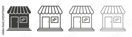 Store icons set. Liner outlined and flat black color