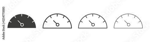 Tachometer icons set. Liner outlined and flat black color