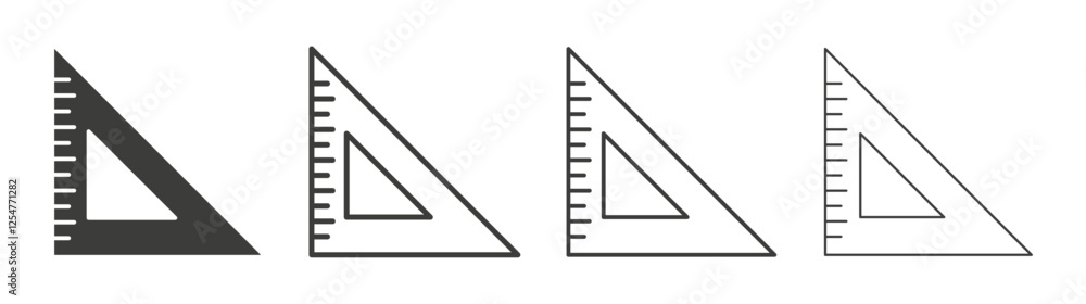 Triangle Ruler icons set. Liner outlined and flat black color Triangle Ruler icons set. Liner outlined and flat black color